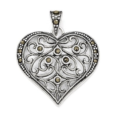 Marcasite Heart Pendant Sterling Silver QP1273, MPN: QP1273, 191101561269