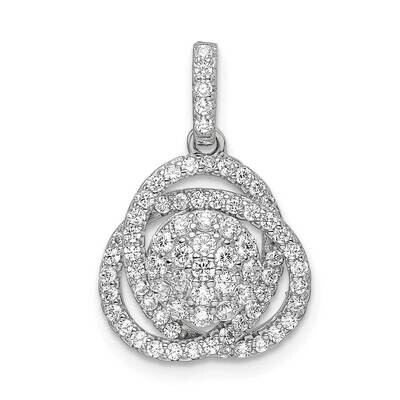 Rhodium-Plated CZ Diamond Knot Pendant Sterling Silver Polished QP5450, MPN: QP5450,