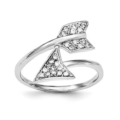 Adjustable Polished CZ Diamond Arrow Ring Sterling Silver Rhodium-plated QR6207, MPN: QR6207,
