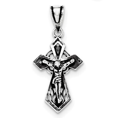 Antiqued Mini INRI Crucifix Pendant Sterling Silver QC8304