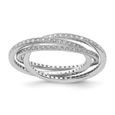 Three 1.5mm Interlocking CZ Diamond Rings Sterling Silver Rhodium-plated QR7121, MPN: QR7121, 88395…