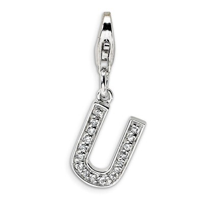 Letter U Charm Sterling Silver Synthetic Diamond QCC105U by Amore La Vita, MPN: QCC105U, 8839573303…