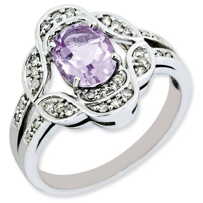 Pink Quartz Ring Sterling Silver Diamond QR3081PQ, MPN: QR3081PQ, 883957362526