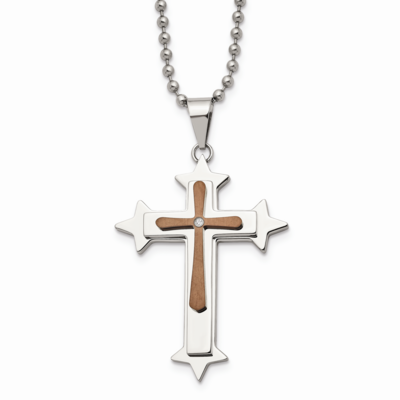 Brown IP-plated Diamond Cross 24 Inch Necklace Stainless Steel SRN358-24 by Chisel, MPN: SRN358-24,…
