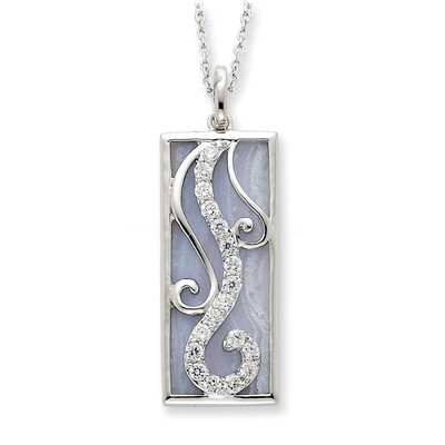 Blue Lace Agate &amp; Diamond Living Water 18 Inch Necklace Sterling Silver QSX134, MPN: QSX134, 883957…