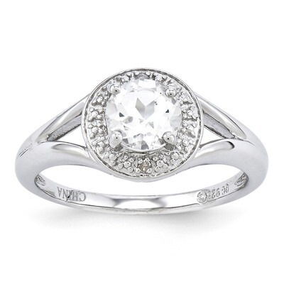 April White Topaz Ring Sterling Silver Diamond QBR11APR, MPN: QBR11APR, 886774188287