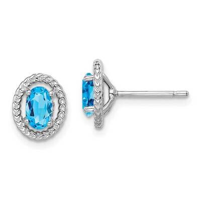 Light Swiss Blue Topaz Oval Post Earrings Sterling Silver Rhodium Plated QE14494DEC, MPN: QE14494DE…