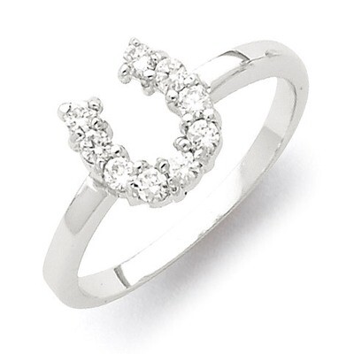 U Shaped Clear Synthetic Diamond Ring Sterling Silver Polished QR2749-6, MPN: QR2749-6, 883957540856
