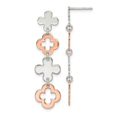 Flower Dangle Post Earrings Sterling Silver Rose-Tone QE16098, MPN: QE16098, 191101767623