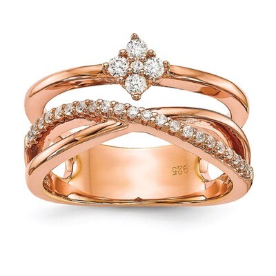 Rose Rhodium-Plated with CZ Ring Sterling Silver Polished QR6529P-6, MPN: QR6529P, 883957833446