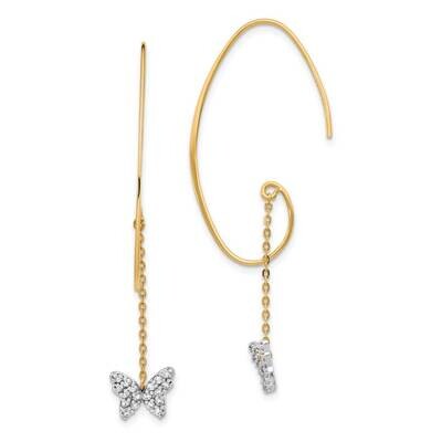 Butterfly Dangle Earrings 14k Two-tone Gold CZ Diamond TF1522, MPN: TF1522, 886774002859