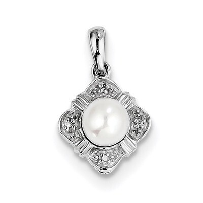 Cultured Pearl &amp; Diamond Pendant Sterling Silver Rhodium QDX321, MPN: QDX321, 883957501284