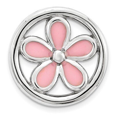 Pink Enameled Flower Chain Slide Sterling Silver Small QSK1691, MPN: QSK1691, 886774640082
