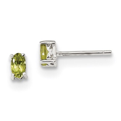 5x3mm Oval Peridot Post Earrings Sterling Silver Rhodium-plated QBE29AUG, MPN: QBE29AUG, 1911010487…