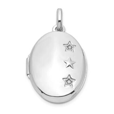 Diamond Stars 20mm Oval Locket Sterling Silver Rhodium-plated QLS1055, MPN: QLS1055,