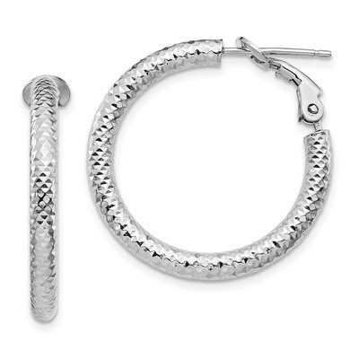 Leslie&#39;s 3x20 Round Omega Back Hoop Earrings 14k White Gold Diamond-cut HB-LE1740W, MPN: LE1740W, 8…