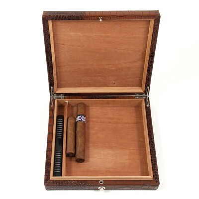 Brown Leather Croco 12 Cigar Humidor with Cedar Lining &amp; Humistat GM8868, MPN: GM8868, 797140524083