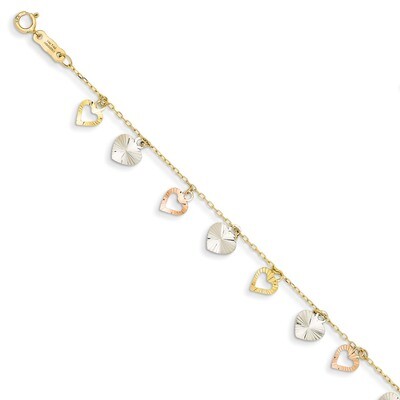Tri-Color Heart Bracelet 14k Gold SF1581-7.25, MPN: SF1581-7.25, 883957483924