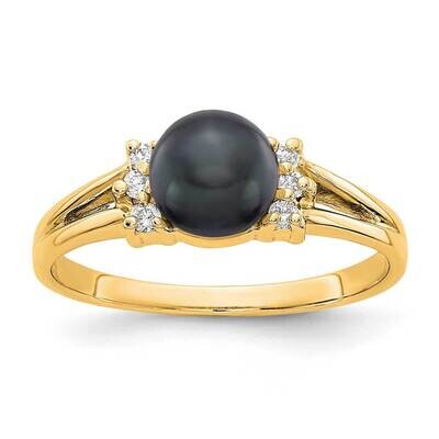 Gold 6mm Black Freshwater Cultured Pearl Diamond Ring 14k Gold Y4310BP_AA, MPN: Y4310BP_AA, 8839570…