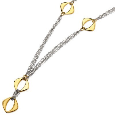 and 18K Yellow Gold-plated Fancy Necklace Sterling Silver QV423