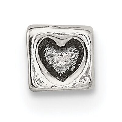 Small Heart Block Bead Sterling Silver Polished SS5022, MPN: SS5022,