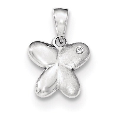 Polished &amp; Satin CZ Butterfly Pendant Sterling Silver QP4675