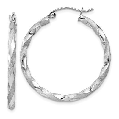 Polished &amp; Satin Twisted Hoop Earrings 14k white Gold TF676, MPN: TF676, 886774960722