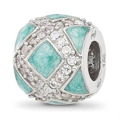 CZ Light Green Enameled Fancy Bead Sterling Silver QRS4383, MPN: QRS4383,