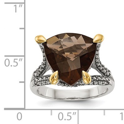 Smokey Quartz Ring Sterling Silver &amp; 14k Gold QTC1496, MPN: QTC1496, 191101465994