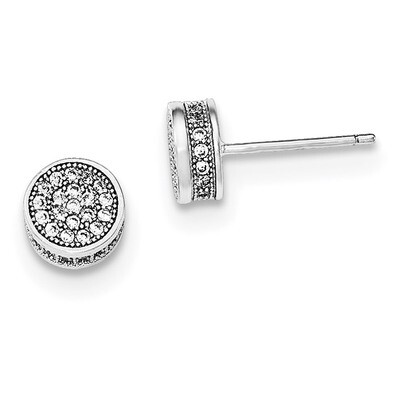 Pave CZ Diamond Circle Post Earrings Sterling Silver Rhodium-plated QE12206, MPN: QE12206, 88395774…