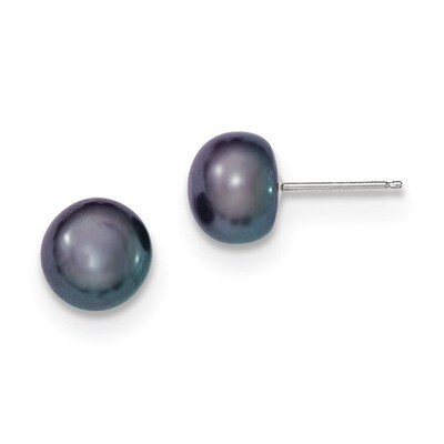 7-8mm Black Button Cultured Pearl Stud Earrings 14k White Gold XW70BB, MPN: XW70BB, 191101435072