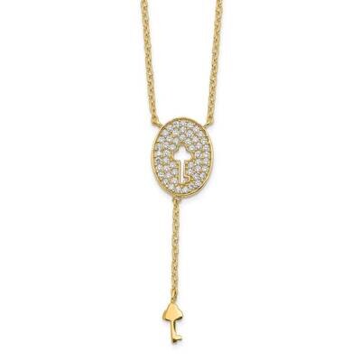 Oval &amp; Key Design Necklace 14k Gold CZ Diamond SF2762-17, MPN: SF2762-17, 883957960685