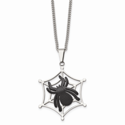 IP Black-plated Spider &amp; Polished Web Necklace Stainless Steel SRN941-22 by Chisel, MPN: SRN941-22,…