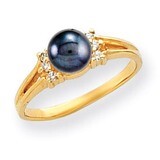 6mm Black Fresh Water Cultured Pearl Diamond Ring 14k Gold Y4310BP/A, MPN: Y4310BP/A, 883957079844