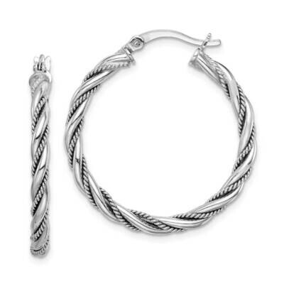 Twisted &amp; Textured Hoop Earrings Sterling Silver Rhodium-plated QE14134, MPN: QE14134, 886774097640