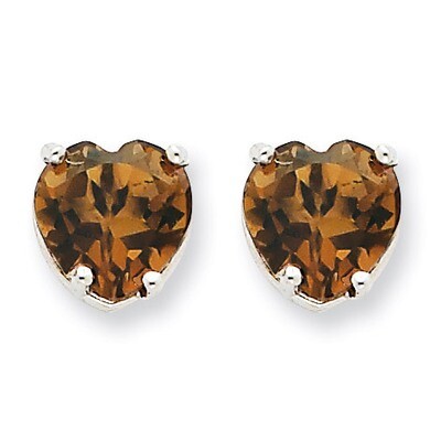 8mm Heart Smokey Quartz Earring 14k White Gold XE100WCQ, MPN: XE100WCQ, 883957088945