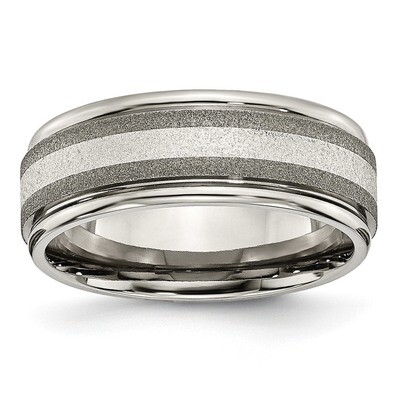 Stone Finish Center Grooved Edge Sterling Inlay Band Titanium Polished TB83_CH by Chisel, MPN: TB83…