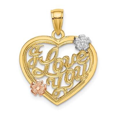 Yellow &amp;Rose Gold with Rhodium I Love You Heart with Flowers Charm 14k Gold K9145, MPN: K9145, 6372…