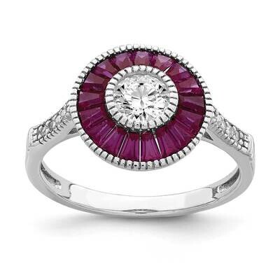 Polished Created Ruby &amp; CZ Diamond Ring Sterling Silver Rhodium-plated QR6862, MPN: QR6862, 8839579…