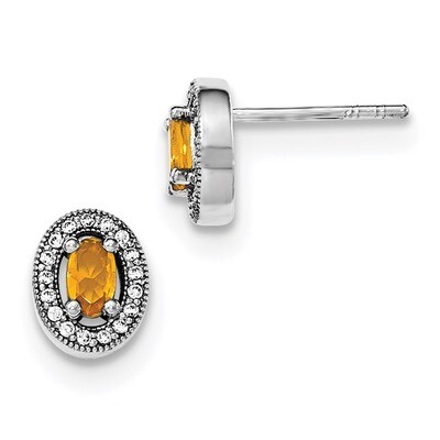 Yellow &amp; White CZ Diamond Oval Stud Earrings Sterling Silver Rhodium-plated QE12563, MPN: QE12563, …