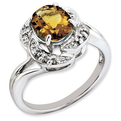 Oval Whiskey Quartz &amp; Diamond Ring Sterling Silver QR2891WQ, MPN: QR2891WQ, 886774673851
