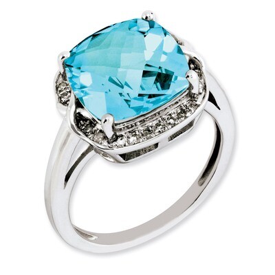 Swiss Blue Topaz &amp; Diamond Ring Sterling Silver QR3318BT, MPN: QR3318BT, 883957364247