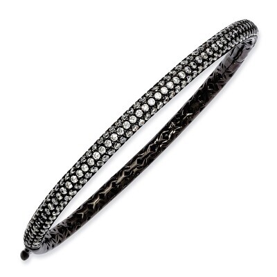 Rhodium-plated 175 Stone Diamond Hinged Bangle Sterling Silver Pave QB664B, MPN: QB664B, 8867742983…