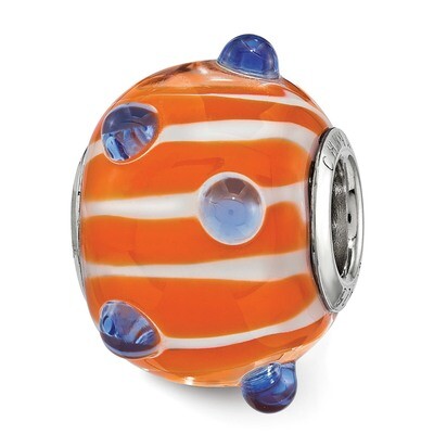 Blue Polka-dot Orange and White Glass Bead Sterling Silver QRS3834, MPN: QRS3834,