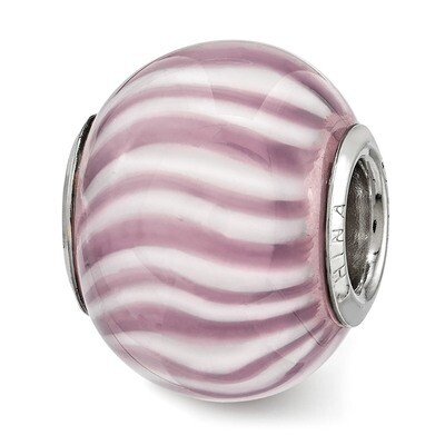 Purple and White Striped Glass Bead Sterling Silver QRS3824, MPN: QRS3824,