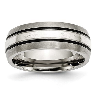 Sterling Silver Inlay 8mm Brushed Antiqued Band Titanium Grooved  TB85_CH by Chisel, MPN: TB85_CH, …