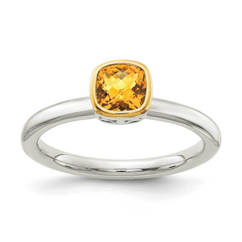 Citrine Ring Sterling Silver with 14k Gold Accent QTC1720