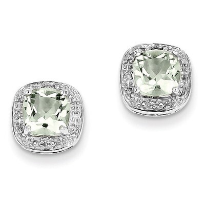 Green Quartz Diamond Earrings Sterling Silver Rhodium QDX481, MPN: QDX481, 883957529455