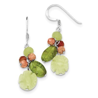 Jade Unikite Peridot Aventurine Carnelian Earrings Sterling Silver QE2394, MPN: QE2394, 883957963747