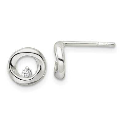Circle CZ Diamond Post Earrings Sterling Silver Polished QE16196, MPN: QE16196, 196904169018